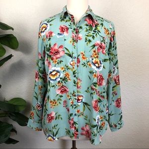 NWT Plus Size Aqua Floral Button Blouse